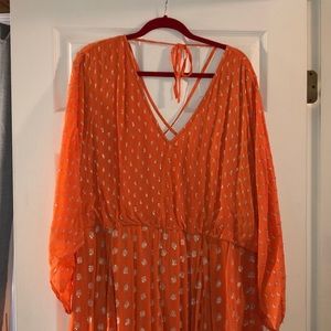 Orange with gold threading handkerchief hem dress